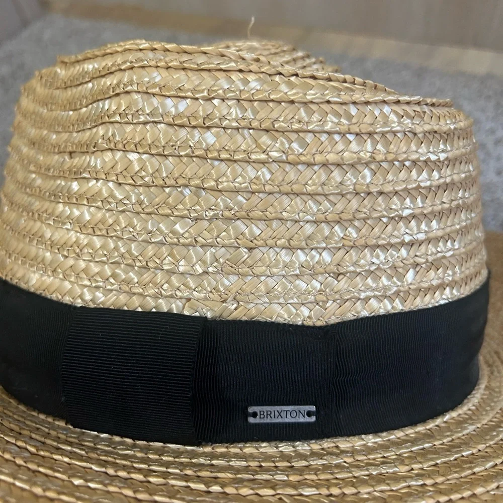 NWT Brixton Honey Woven Joanna Hat Black Band Straw Wheat Travel Summer Beach M
